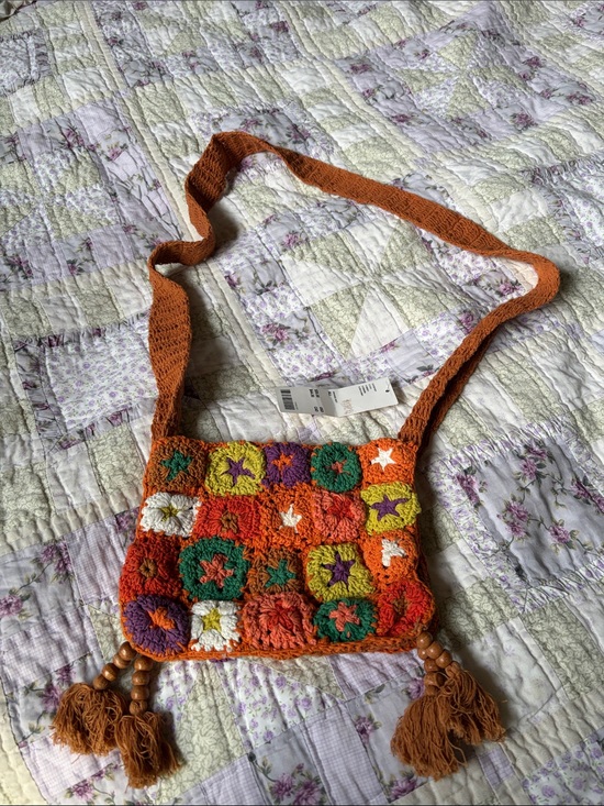 Urban Outfitters Handbags - Urban Outfitters Orange Crochet Crossbody Bag with Tassels NWT